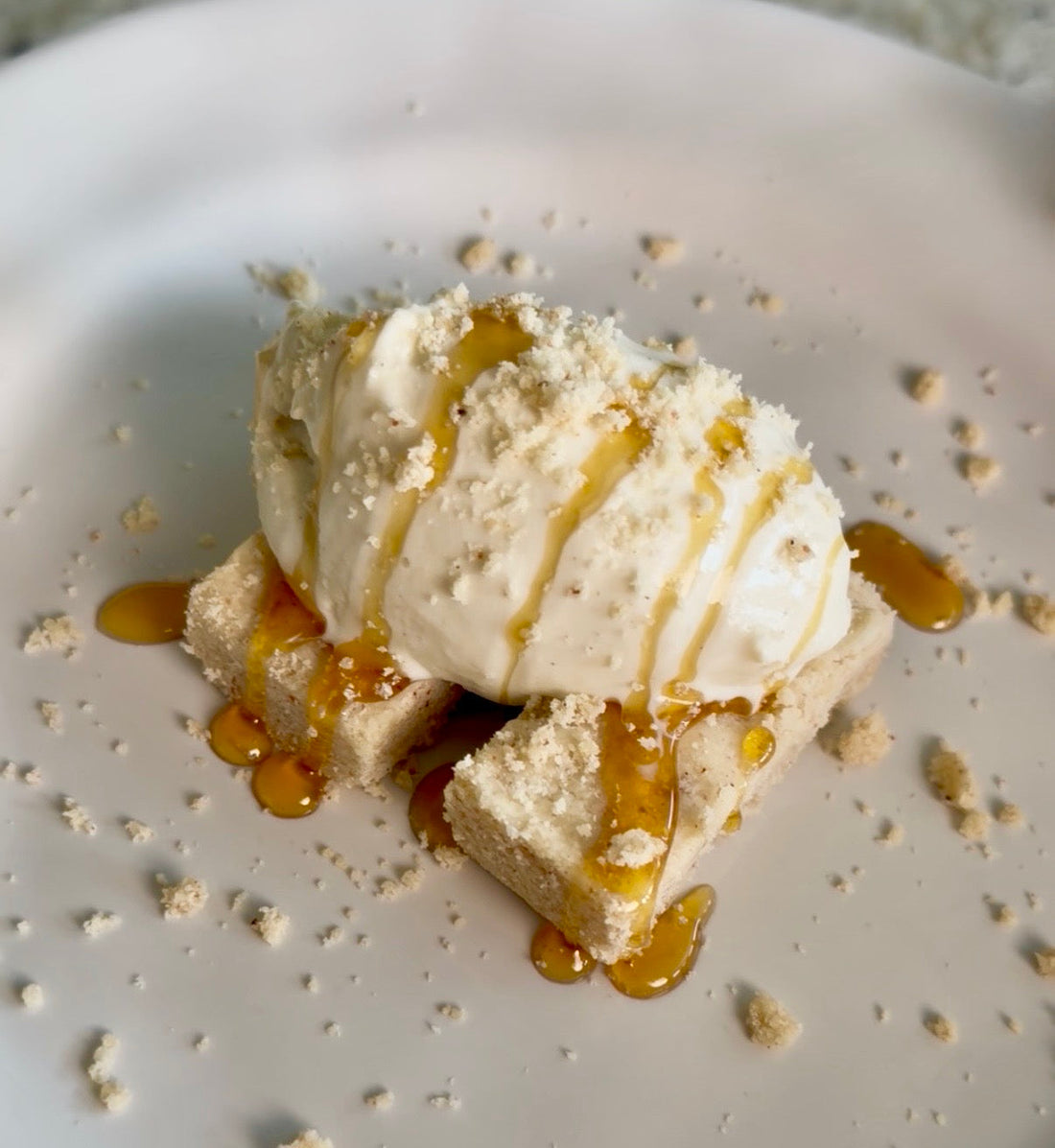 Genmaicha Ice Cream with Brown Butter Shortbread Crumble