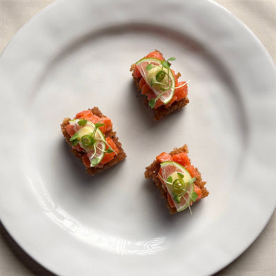 Crispy Rice Cakes with Salmon Crudo & Yuzu Kosho Aioli