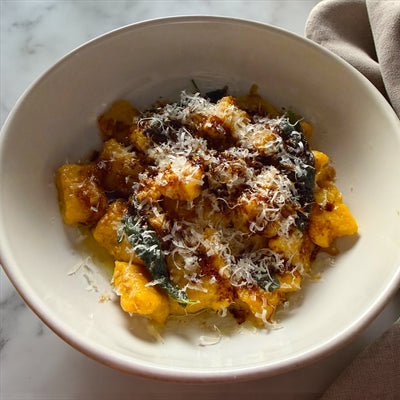 Pumpkin Gnocchi with Roasted Garlic & Browned Sage Butter
